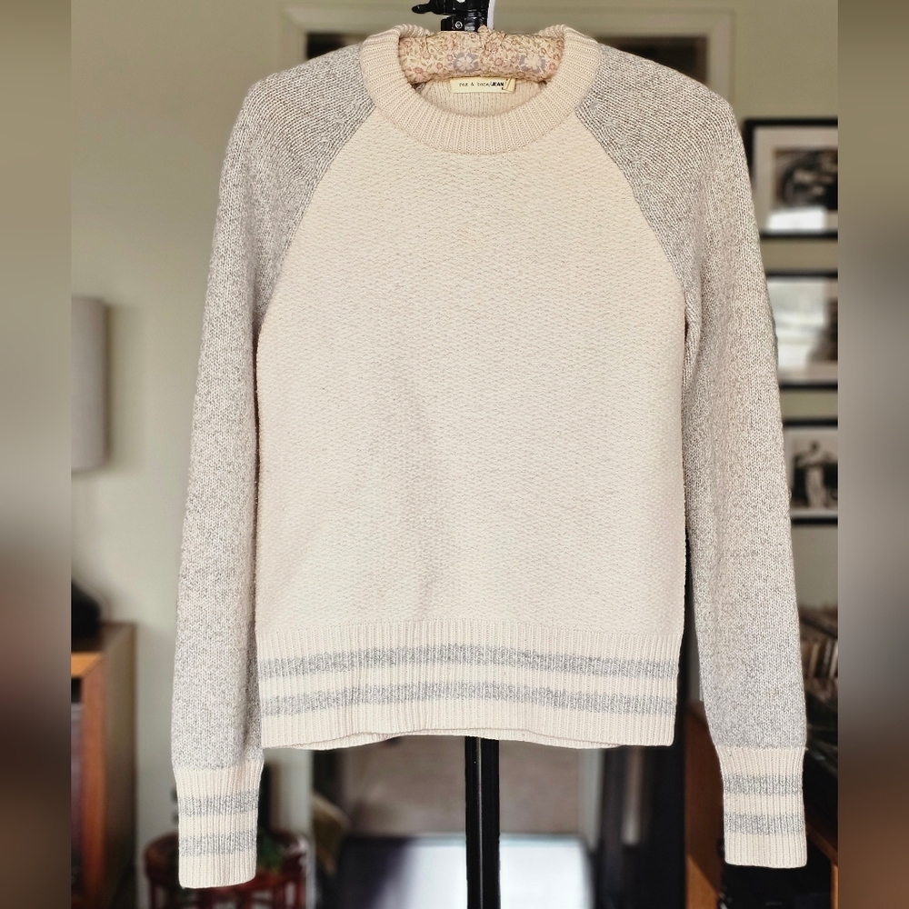 Rag & Bone Jana Sweater Cream and Gray Knit Crew Neck - Picture 9 of 10